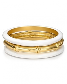 Inject effortless eclecticism into your look with this bracelet trio from T Tahari. With contrasting resin and gold tones, this set lends itself to stylish stacking. Inject effortless eclecticism into your look with this bracelet trio from T Tahari. With contrasting resin and gold tones, this set lends itself to stylish stacking.
