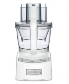 Offering home chefs with more options than ever, this next-generation food processor from Cuisinart is destined for culinary greatness. It comes fully equipped with two interchangeable bowls, plus an adjustable, 6-position slicing disc that ensures results exactly as you intended. Three-year limited warranty. Model FP-12. Offering home chefs with more options than ever, this next-generation food processor from Cuisinart is destined for culinary greatness. It comes fully equipped with two interchangeable bowls, plus an adjustable, 6-position slicing disc that ensures results exactly as you intended. Three-year limited warranty. Model FP-12.