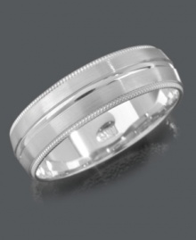 Get back to the basics in a simple ring with subtle flair. Band features stylish, center grooves and bead edging in 14k white gold. Sizes 6-13. Get back to the basics in a simple ring with subtle flair. Band features stylish, center grooves and bead edging in 14k white gold. Sizes 6-13.
