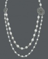 Drape yourself in polished pearls. Genevieve & Grace necklace adds poise with cultured freshwater pearls (4-8 mm) accented by glittering marcasite flowers. Set in sterling silver. Approximate length: 17 inches.