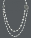 Drape yourself in polished pearls. Genevieve & Grace necklace adds poise with cultured freshwater pearls (4-8 mm) accented by glittering marcasite flowers. Set in sterling silver. Approximate length: 17 inches.