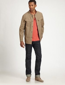 The ultimate modern shirt-jacket for work or play. Multi-pockets take care of business, while distinctive stand collar give this style a look of its own.Snap button frontStand collarChest flap pocketsAbout 30 from shoulder to hemCottonMachine washImported The ultimate modern shirt-jacket for work or play. Multi-pockets take care of business, while distinctive stand collar give this style a look of its own.Snap button frontStand collarChest flap pocketsAbout 30 from shoulder to hemCottonMachine washImported