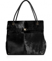 Ultra luxurious with its silky black haircalf, Valentinos rockstud accented studded tote guarantees a covetable lady-chic edge to your outfit - Leather double top handles, front patch pocket with magnetic snap closure, flap with oversized rockstud hinged clasp, embossed logo plaque, inside zippered front wall pocket, 2 back wall slot pockets - Carry as an elegant finish to sharply tailored looks Ultra luxurious with its silky black haircalf, Valentinos rockstud accented studded tote guarantees a covetable lady-chic edge to your outfit - Leather double top handles, front patch pocket with magnetic snap closure, flap with oversized rockstud hinged clasp, embossed logo plaque, inside zippered front wall pocket, 2 back wall slot pockets - Carry as an elegant finish to sharply tailored looks