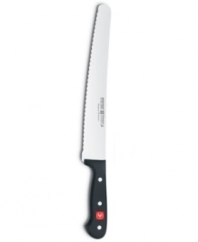 High-carbon, stain-resistant steel steps up to the toughest and hardest tasks in your space. Crafted with scalloped edges for slicing crusty breads and stubborn loaves with ease, this super slicer takes on roasts and large cuts of meat, too, without shredding or tearing. Lifetime warranty. High-carbon, stain-resistant steel steps up to the toughest and hardest tasks in your space. Crafted with scalloped edges for slicing crusty breads and stubborn loaves with ease, this super slicer takes on roasts and large cuts of meat, too, without shredding or tearing. Lifetime warranty.