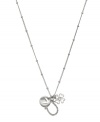 Bring good luck to your doorstep with this charming pendant by Fossil. Features a crystal-coated horse shoe, a small clover, and a number 7, cut-out disc charm. Setting and chain crafted in silver tone mixed metal. Approximate length: 16 inches + 2-inch extender. Approximate drop: 3/4 inch.