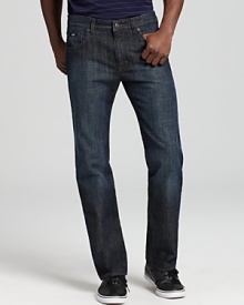With a perfectly worn-in vintage wash, these straight leg jeans from BOSS Black add a stylish kick to casual attire. With a perfectly worn-in vintage wash, these straight leg jeans from BOSS Black add a stylish kick to casual attire.