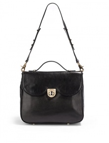 THE LOOKBriefcase shapeSingle top handleRemovable, adjustable shoulder strapCurvy flap with turnlock closureOne outside snap pocket with transparent slip pocketProtective metal feetOne inside zip pocketOne inside snap pocketInside logo detailTHE MEASUREMENTTop handle, 2 dropAdjustable shoulder strap, 12-14 drop11½W X 9½H X 4½DTHE MATERIALLeatherFully linedORIGINImported THE LOOKBriefcase shapeSingle top handleRemovable, adjustable shoulder strapCurvy flap with turnlock closureOne outside snap pocket with transparent slip pocketProtective metal feetOne inside zip pocketOne inside snap pocketInside logo detailTHE MEASUREMENTTop handle, 2 dropAdjustable shoulder strap, 12-14 drop11½W X 9½H X 4½DTHE MATERIALLeatherFully linedORIGINImported
