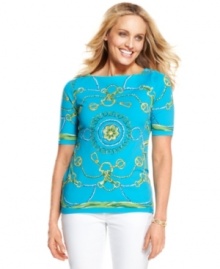 A stunning status print enlivens this chic essential from Charter Club. Pair it with white pants for vacation-ready allure, or with crisp khakis for a day of shopping! A stunning status print enlivens this chic essential from Charter Club. Pair it with white pants for vacation-ready allure, or with crisp khakis for a day of shopping!