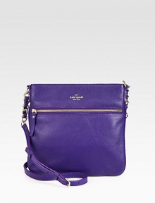 An easy on-the go style rendered in sumptuous leather with a front zipper detail. Adjustable shoulder strap, 19½-22 dropTop zip closureOne outside zip pocketOne inside zip pocketTwo inside open pocketsCotton lining10½W X 10H X 1DImported An easy on-the go style rendered in sumptuous leather with a front zipper detail. Adjustable shoulder strap, 19½-22 dropTop zip closureOne outside zip pocketOne inside zip pocketTwo inside open pocketsCotton lining10½W X 10H X 1DImported