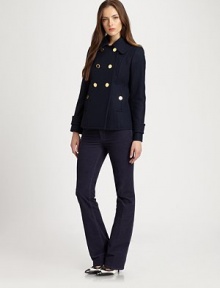An irresistibly modern take on the beloved peacoat, this cropped design features resplendent buttons and convenient flap pockets.Double-breasted designLong sleevesButton closureFlap pocketsPrincess seamsButton-tab detail on sleeves and back waistFully linedAbout 24 from shoulder to hem70% wool/30% nylonDry cleanImported Model shown is 5'9½ (176cm) wearing US size 4. An irresistibly modern take on the beloved peacoat, this cropped design features resplendent buttons and convenient flap pockets.Double-breasted designLong sleevesButton closureFlap pocketsPrincess seamsButton-tab detail on sleeves and back waistFully linedAbout 24 from shoulder to hem70% wool/30% nylonDry cleanImported Model shown is 5'9½ (176cm) wearing US size 4.