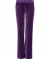 Off-duty looks get an effortless cool edge with Juicy Coutures bootcut velour lounge pants - Drawstring waistline, flared leg, sits low on the hips - Figure-hugging fit - Style with a tee and cozy pullover, or for a sportier look, with a matching hoodie and flats
