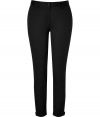 Stylish pant in fine, black cotton stretch blend - A chic classic from eco-friendly label Edun - Waxed fabric has a slight sheen - Slim cut, crops at ankle - Medium rise, with belt loops and button closure - Two flattering rear pockets - Sleek cutout embellishment at cuffs - Polished and versatile, ideal for both work and play - Pair with a silk blouse or a t-shirt and blazer and pumps or ballet flats