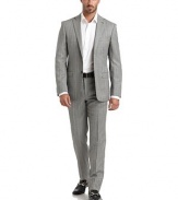 JACKETStriped herringbone designNotch lapelTwo-button front closureLong button cuff sleevesChest welt pocketContoured seams through the waistFront flap pocketsDouble vented back hemFully linedAbout 29 from shoulder to hemPANTSStriped herringbone designBanded waist with belt loopsFront zip with button closureFlat frontSide seam pocketsBack dartsBack button welt pocketsUnfinished hemPartially linedLeg openings