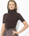 The short-sleeved Keera turtleneck is jersey-knit in a luxe blend of silk and cotton yarns for a soft hand.