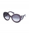 The ultimate cool accessory for the sun, Pradas Minimal Baroque frames are as covetable as they are chic - Oversized semi-transparent dark grey frames, gradient charcoal lenses, Baroque-inspired detailing at temples with metallic printed logo - Lens filter category 3 - Comes with a logo embossed hard carrying case