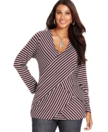 Wrap up a hot look with Cha Cha Vente's striped plus size top, featuring a bandage design.