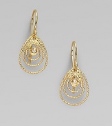 A stunning 18k gold design featuring graduated teardrop shapes with a dazzling diamond center. 18k goldDiamonds, .4 tcwLength, about 1Hook backMade in Italy 