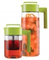 Treat your taste buds to full-flavored iced tea made at home! This tea maker and chilling pitcher set makes a brilliant brew in three easy steps-simply steep tea, transfer to pitcher, chill and enjoy!