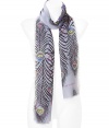 Stylish scarf in a pink and lavender cashmere and silk blend - Particularly fine, pleasant quality - Fashionable multi-colored print, typical of Matthew Williamson - Protection from the cold AND a style accessory - Wear this scarf with simply everything in your wardrobe, from a chic pantsuit to a biker jacket and jeans