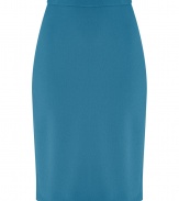 Sleek and chic, this easy to style pencil skirt from Schumacher is ultra-flattering without compromising comfort - Classic pencil silhouette, thin waistband, figure-enhancing back seaming details and slit, concealed back zip closure - Style with a tie-neck blouse, a blazer, and peep-toe pumps