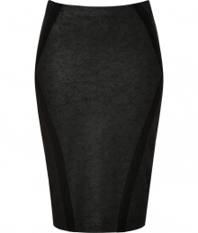 An exquisitely modern choice for business to cocktails looks, Donna Karans coated stretch pencil skirt cuts a flattering feminine figure no matter how you wear it - Black contoured seaming, elasticized waistline, pulls on - Form-fitting - Team with feminine tops and standout statement accessories An exquisitely modern choice for business to cocktails looks, Donna Karans coated stretch pencil skirt cuts a flattering feminine figure no matter how you wear it - Black contoured seaming, elasticized waistline, pulls on - Form-fitting - Team with feminine tops and standout statement accessories