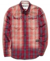 Wear it out. Shake up your plaid collection with the cool ombre of this DKNY shirt.