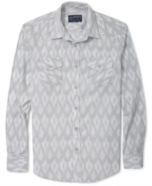 Add some sleek variety to your button down collection with this funky tribal print shirt by American Rag.