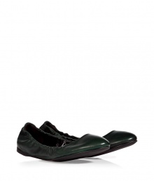 Jil Sander modernizes the classic ballet flat with sleek styling and a jewel-tone green hue - Round toe, elasticized side detail, shiny green leather - Pair with a work-ready sheath or cropped trousers and a silk blouse