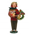 Start every holiday season on a sweet note. This handsome lad is bundled tight, caroling door to door and delivering yummy treats with the rest of the Gingerbread Family figurines, all handcrafted by Byers' Choice.