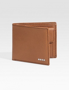 EXCLUSIVELY AT SAKS. A timeless leather classic, elegantly appointed in lightly textured leather with metal logo accents. One bill compartment Coin pocket Four card slots 4 X 3½ Made in Italy EXCLUSIVELY AT SAKS. A timeless leather classic, elegantly appointed in lightly textured leather with metal logo accents. One bill compartment Coin pocket Four card slots 4 X 3½ Made in Italy