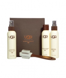 Your most favorite accessory deserves a little TLC, and we recommend starting with UGG Australias Sheepskin Care Kit - Set includes a sheepskin cleaner & conditioner, freshener, water & stain repellant, and dual-sided brush Your most favorite accessory deserves a little TLC, and we recommend starting with UGG Australias Sheepskin Care Kit - Set includes a sheepskin cleaner & conditioner, freshener, water & stain repellant, and dual-sided brush