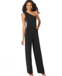 Nothing's as chic – or as simple – as a black jumpsuit. NY Collection updates a vintage-inspired piece with a one-shouldered shape and plenty of sass!