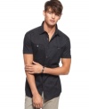 Stitch detailing makes a simple style statement on this casual button front shirt from Kenneth Cole Reaction.