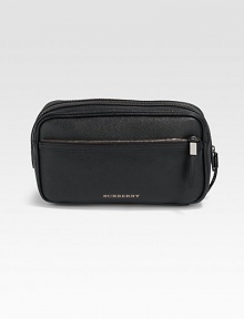 This textured leather design is perfect for all your travels.Zip closureOne outside zip pocketFully lined10½W X 5½H X 4¼DMade in Italy This textured leather design is perfect for all your travels.Zip closureOne outside zip pocketFully lined10½W X 5½H X 4¼DMade in Italy