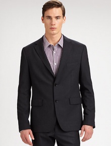 This suiting separate exudes sartorial splendor, tailored in a single-breasted, modern-fit.Button-frontChest welt, waist flap pocketsSide ventsFully lined49% polyester/49% viscose/2% elastaneDry cleanImported This suiting separate exudes sartorial splendor, tailored in a single-breasted, modern-fit.Button-frontChest welt, waist flap pocketsSide ventsFully lined49% polyester/49% viscose/2% elastaneDry cleanImported