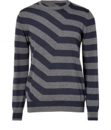 Inject an edge of optical allure into your everyday favorite knitwear collection with PS by Paul Smiths modern striped pullover - Rounded neckline, long sleeves, slim fit - Pair with jeans and Chelsea boots