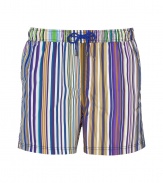 With their eye-catching coloring and vivid striping, Etros swim trunks are a chic way to liven up beachside looks - Elasticized drawstring waistline, blue tie, side slit pockets - Wear in the water with your favorite sunglasses, or post swim with a bright polo and leather sandals
