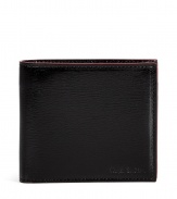 Add a cool accent to the everyday with this red trimmed leather wallet from Paul Smith Accessories - Classic billfold shape with card slots, room for notes, and a change purse - Perfect for daily use or as a thoughtful gift