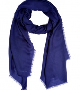 With a heavier weight cashmere and contemporary fringed edges, Jil Sanders French blue scarf is a luxe way to polish your look - Allover fringed edges - Wear over a leather jacket, white button-down and tailored ankle trousers