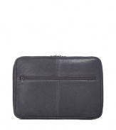 Stylish laptop case in fine shagreened leather - elegant slate grey - classic notebook case, protects from scratches and dust - functional top zipper - outstanding high quality - luxurious interior, roomy outside pocket - genius for the job, college, at leisure time