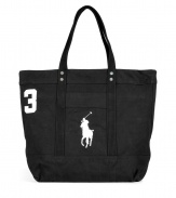 Tote around your daily essentials in this stylish carryall from Ralph Lauren Collection - Large tote, top carrying handles, front pockets with logo graphic, top zip closure - Perfect for the gym, work, or travel