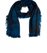 Give your outerwear wardrobe a cool Downtown edge with Faliero Sartis black and blue fringed scarf, finished in a soft cashmere-silk blend for all-season sophistication - Frayed edges - Wrap around pea coats, or wear indoors with luxe cashmere pullovers