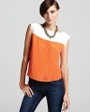 Exude modern edge in this French Connection color block top with a structured square neckline to complements the styles geometry. Teamed with new-season skinnies, the look is headed directly downtown.