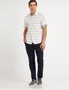 Effortless style defines this striped classic, with subtle tipping and short sleeves for a resort feel.ButtonfrontCottonMachine washImported