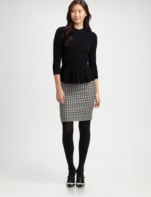 Leave it to houndstooth to add timeless charm to the classic pencil skirt.Solid waistbandWaist dartsBack zipperAbout 21 long52% rayon/48% woolDry cleanImported Model shown is 5'11 (180cm) wearing US size 4. Leave it to houndstooth to add timeless charm to the classic pencil skirt.Solid waistbandWaist dartsBack zipperAbout 21 long52% rayon/48% woolDry cleanImported Model shown is 5'11 (180cm) wearing US size 4.