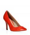 Stylish pumps in fine orange suede - Elegant and eye-catching in one of the seasons hottest shades - Classic silhouette with a rounded, shiny leather toe and moderately high stiletto heel - Comfortable and cool, adds an instant pop of color to streamlined basics - Pair with pencil skirts and dresses or skinny denim