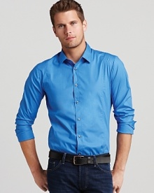 A supremely bold color button-down spruces up your casual cool look, whether you're hitting the downtown clubs or just laying back with your crew. A supremely bold color button-down spruces up your casual cool look, whether you're hitting the downtown clubs or just laying back with your crew.