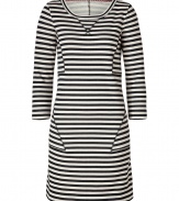Work a cool edge into your casual favorites with Marc by Marc Jacobs modern seamed striped dress - Round neckline with contrast ribbed trim, 3/4 sleeves, contoured seaming - Loosely fitted - Wear with an oversized tote and fashion sneakers