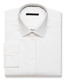 Classic fit, long sleeve shirt with spread collar. Button front with angle cut barrel cuffs. Clean front, no pockets. Rounded hem. Classic fit, long sleeve shirt with spread collar. Button front with angle cut barrel cuffs. Clean front, no pockets. Rounded hem.