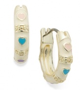 Show some love! Lily Nily's children's hoop earrings feature colorful enamel hearts for a stylish touch. Set in 18k gold over sterling silver. Item comes packaged in a signature Lily Nily Gift Box. Approximate drop: 1/2 inch. Approximate width: 1/5 inch.